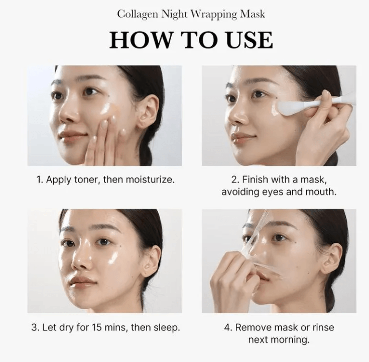 Application instructions for KOEC Collagen Mask